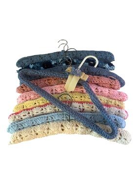Vintage Crocheted Hangers Set - Yellow, Pink, Rose, Blue, Navy